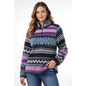 Wrangler Retro Women's Punchy Quarter Zip Sherpa Pullover Southwest Teddy Bear M